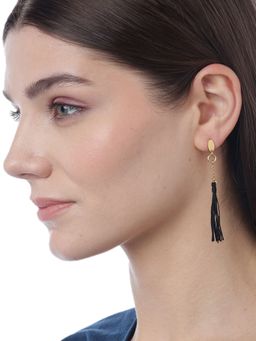 Carlton London - Black Gold-Plated Tasselled Contemporary Drop Earrings