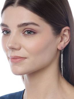 Carlton London - Silver-Toned Rhodium-Plated Tasselled Contemporary Drop Earrings