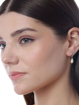 Carlton London - Silver-Toned and Off-White Rhodium-Plated Beaded Geometric Drop Earrings