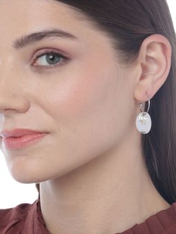 Carlton London - Silver-Toned and White Rhodium-Plated Beaded Oval Half Hoop Earrings