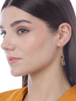 Carlton London - Black Gold-Plated Tasselled and Beaded Contemporary Drop Earrings