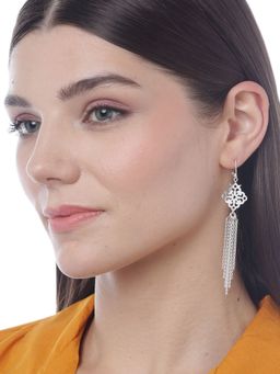 Carlton London - Silver-Toned Rhodium-Plated Tasselled Contemporary Drop Earrings