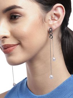 Carlton London - Silver-Toned and Off White Beaded Contemporary Drop Earrings