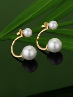 Carlton London - 18Kt Gold Plated and White Pearl Contemporary Half Hoop Earrings