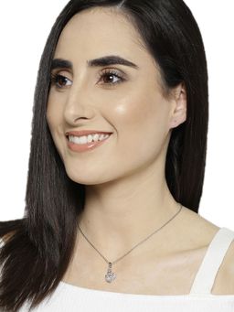 Carlton London - Women Silver-Toned Rhodium-Plated Cz Studded Swan-Shaped Pendant with Chain