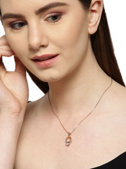 Carlton London - Women Rose Gold-Plated Cubic Zirconia Stone Pendant with Chain