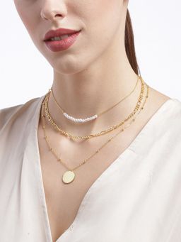 Carlton London - Gold-Toned and White Brass Gold-Plated Layered Necklace