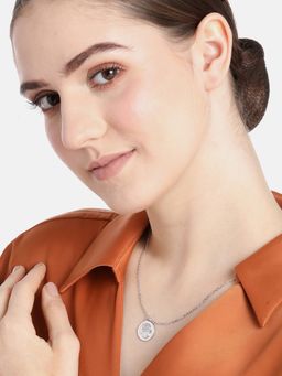 Carlton London - Women Rhodium-Plated Cz Studded Pendant with Chain