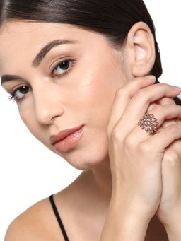 Carlton London - Rose Gold-Plated Cz-Studded Adjustable Finger Ring