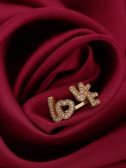 Carlton London - Gold-Plated Letter-Shaped Handcrafted Cz-Studded Adjustable Finger Ring