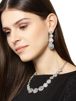 Carlton London - Silver-Toned Rhodium-Plated Cz Studded Jewellery Set