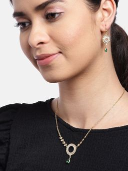 Carlton London - Women Gold-Toned Handcrafted Cubic Zirconia Studded Necklace with Earrings
