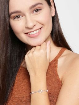 Carlton London - Silver-Toned and Light Pink Rhodium-Plated Beaded Link Bracelet