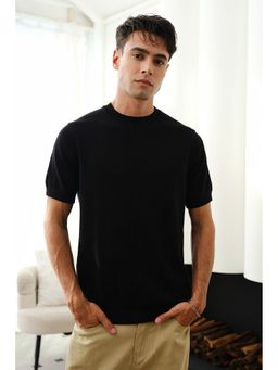 Bonkers Corner - Men Black Cotton Solid Regular Fit T-Shirt