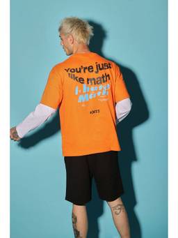 Bonkers Corner - Men Orange Cotton Typography Oversized Fit T-Shirt