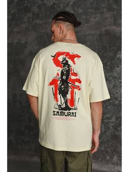 Bonkers Corner - Men Cream Cotton Graphic Oversized Fit T-Shirt