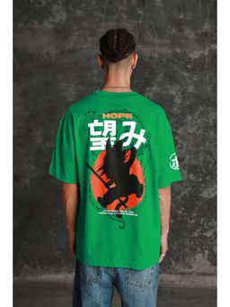 Bonkers Corner - Men Green Cotton Graphic Oversized Fit T-Shirt