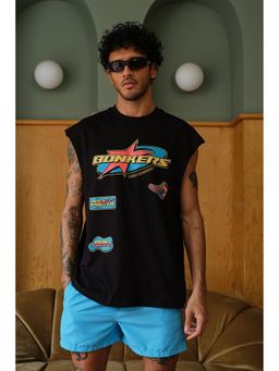 Bonkers Corner - Men Black Cotton Typography Regular Fit Tank Top