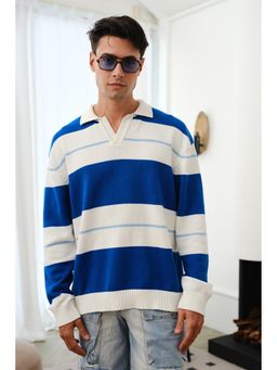 Bonkers Corner - Men Blue Cotton Colorblock Regular Fit Polo T-Shirt