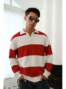 Bonkers Corner - Men Red Cotton Colorblock Regular Fit Polo T-Shirt