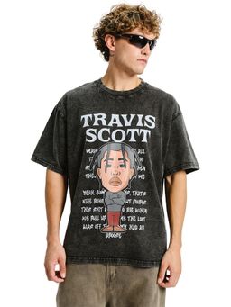 Bonkers Corner - Men Black Cotton Typography Oversized Fit T-Shirt