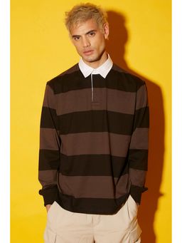 Bonkers Corner - Men Brown Cotton Stripes Regular Fit T-Shirt