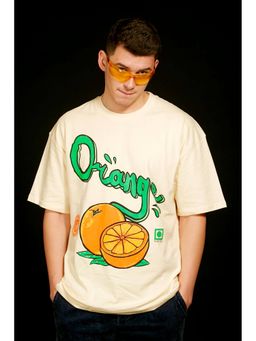 Bonkers Corner - Men Cream Cotton Graphic Oversized Fit T-Shirt