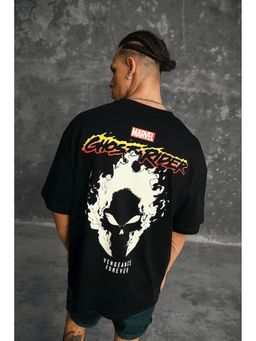 Bonkers Corner - Men Black Cotton Graphic Oversized Fit T-Shirt