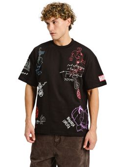 Bonkers Corner - Men Black Cotton Graphic Oversized Fit T-Shirt