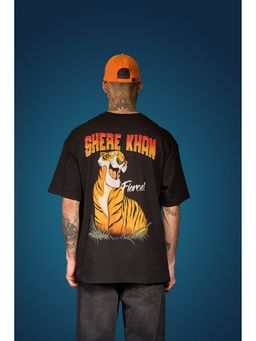 Bonkers Corner - Men Black Cotton Graphic Oversized Fit T-Shirt