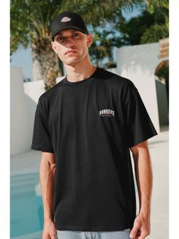 Bonkers Corner - Men Black Cotton Typography Oversized Fit T-Shirt