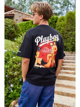 Bonkers Corner - Men Black Cotton Graphic Oversized Fit T-Shirt