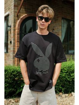 Bonkers Corner - Men Black Cotton Graphic Oversized Fit T-Shirt