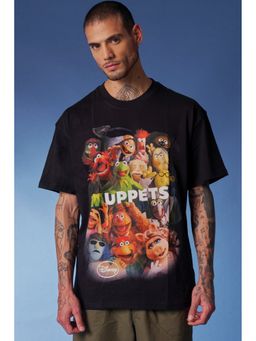 Bonkers Corner - Men Black Cotton Graphic Oversized Fit T-Shirt