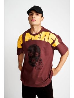 Bonkers Corner - Men Brown Cotton Graphic Oversized Fit T-Shirt