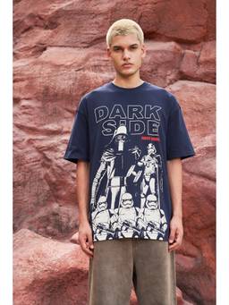 Bonkers Corner - Men Navy Blue Cotton Graphic Oversized Fit T-Shirt