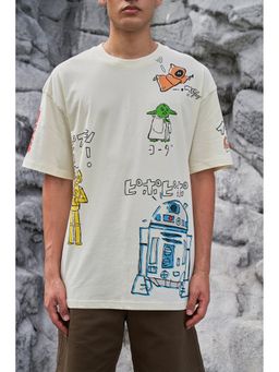 Bonkers Corner - Men Cream Cotton Graphic Regular Fit T-Shirt