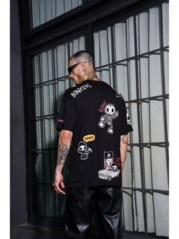 Bonkers Corner - Men Black Cotton Graphic Regular Fit T-Shirt