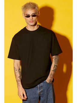Bonkers Corner - Men Black Cotton Solid Oversized Fit T-Shirt