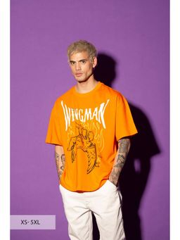 Bonkers Corner - Men Orange Cotton Graphic Oversized Fit T-Shirt