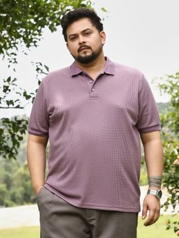 Instafab Plus - Men Mauve Cotton Blend Textured Regular Fit Polo T-shirt