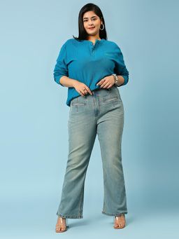 Turning Blue - Womens Plus Size Tinted Straight Plus Size Jeans