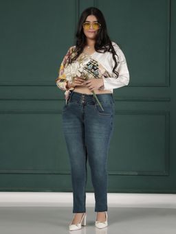 Turning Blue - Womens Plus Size Slim Fit Mid Blue Jeans