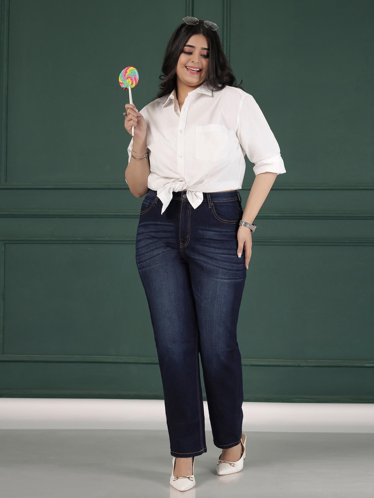 turning blue Womens Plus Size Straight Fit Mid Blue Jeans-picture-25