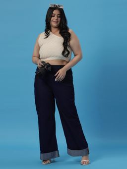 Turning Blue - Womens Plus Size Dark Blue Straight Fit Jeans