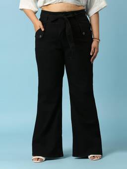 Turning Blue - Womens Plus Size Wide Leg Dark Blue Square Pocket Jeans
