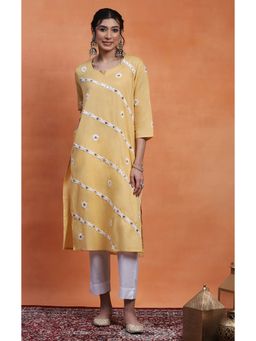 House of Chikankari - Yellow Cotton Chikankari Women's Long Kurta