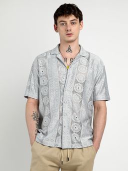 Campus Sutra - Men Ash Grey Oversized Mandala Shirt