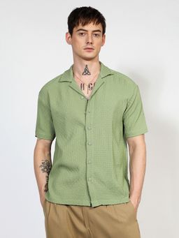 Campus Sutra - Men Pistachio Green Oversized Intertwine Shirt