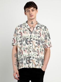 Campus Sutra - Men Off-White Oversized Bohemian Shirt